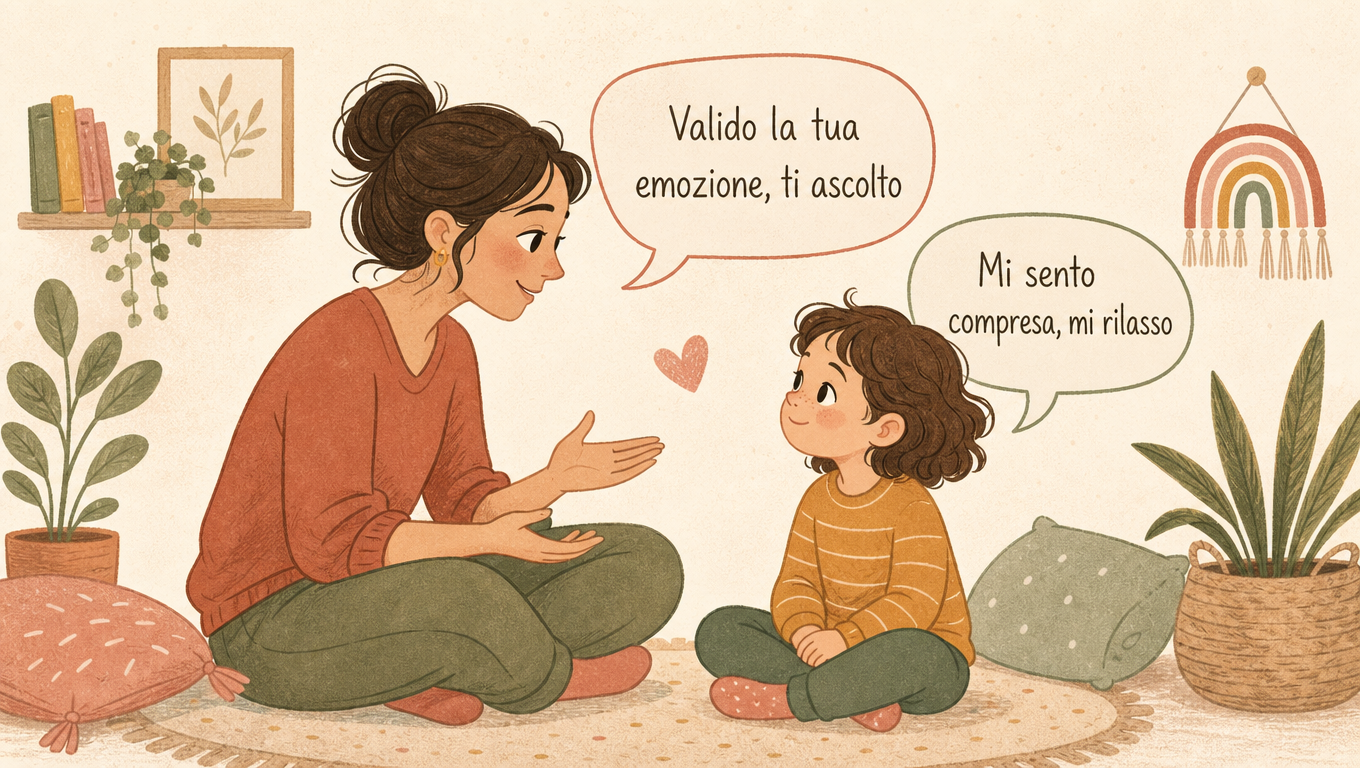 Madre e bambino in un momento di dialogo calmo e rispettoso – comunicazione non violenta con i figli
